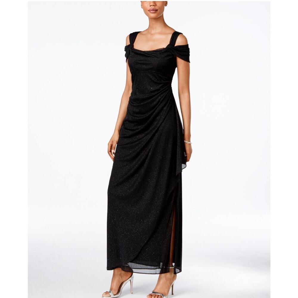 Alex Evenings Black Sleeveless Ruched Side Slit Gown Women 12 - F016